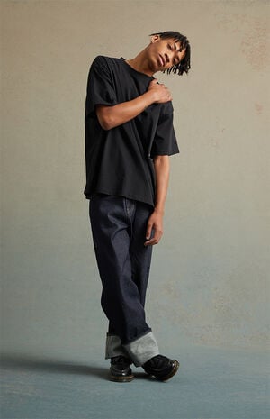 Dark Indigo Raw Denim Baggy Jeans image number 4