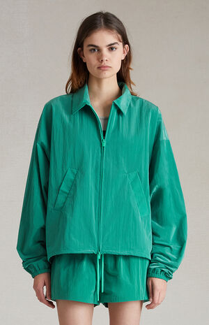 Women's Mint Leaf Crinkle Nylon Shell Bomber Jacket image number 2