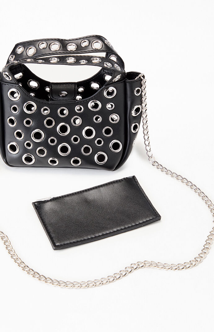 ★MUNIER★ PADDED MINI CHAIN BAG_3COLORS LA Hearts Mini Faux Leather Grommet Chain Bag | PacSun