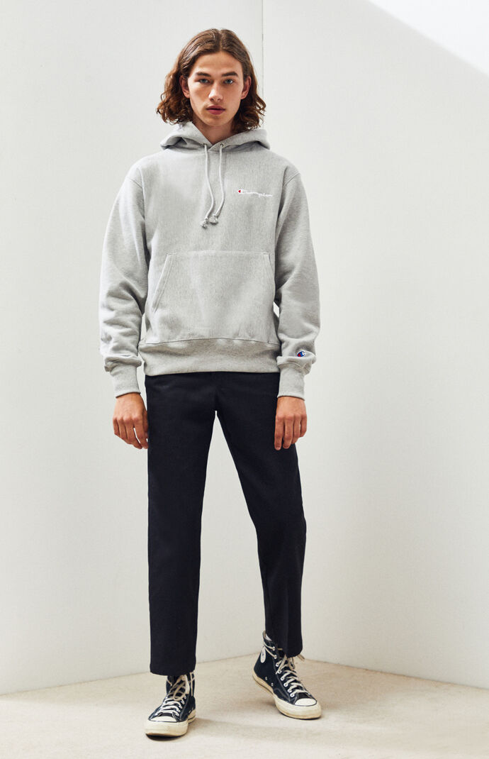 Script Embroidered Reverse Weave Pullover Hoodie