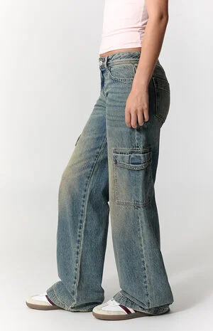 Casey Low Rise Baggy Jeans Tinted Cargo Medium Blue image number 3