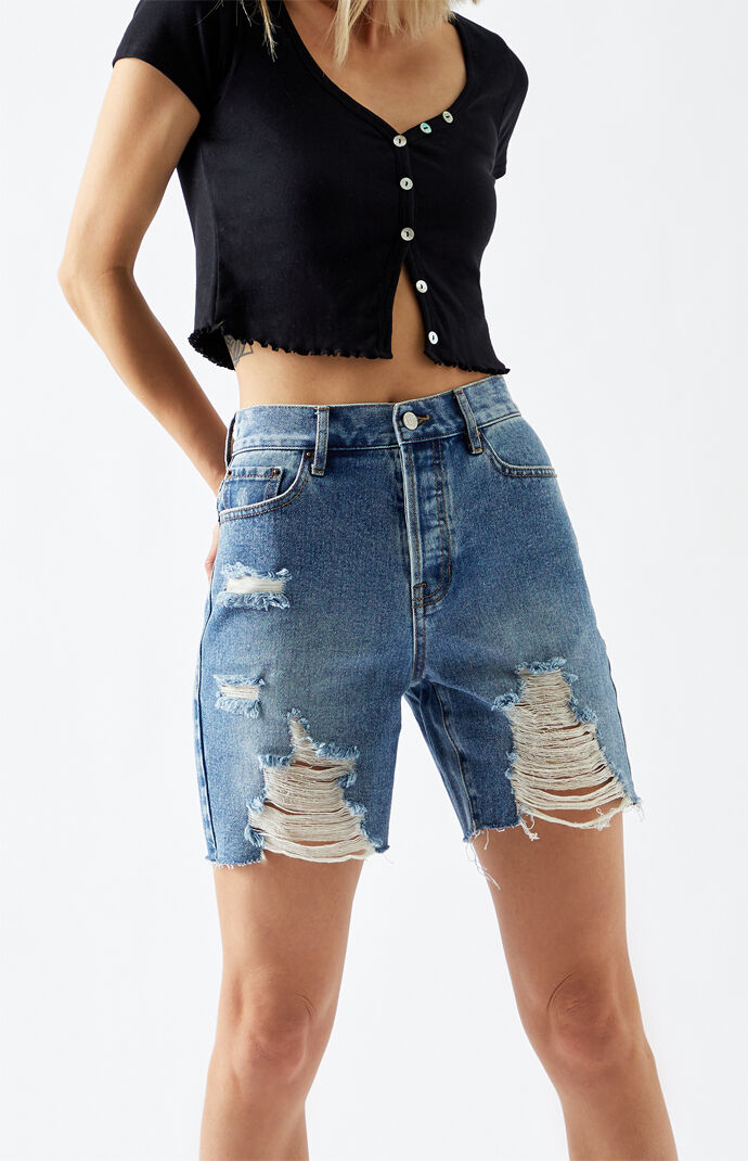 Medium Blue High Waisted Denim Boy Shorts