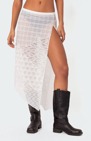 Sheer Patchwork Lace Maxi Skirt image number 3