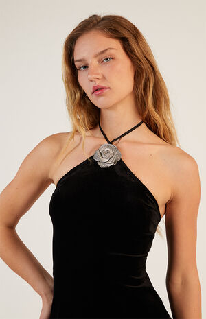 Rhinestone Rose Halter Mini Dress image number 2