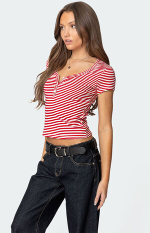 Kady Striped Henley T-Shirt image number 3