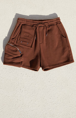 Brown Fleece Cargo Sweat Shorts image number 1