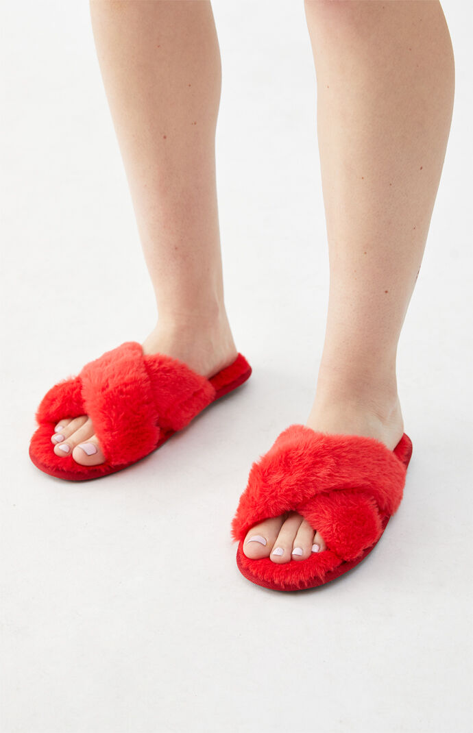 By PacSun Red Fuzzy Slippers