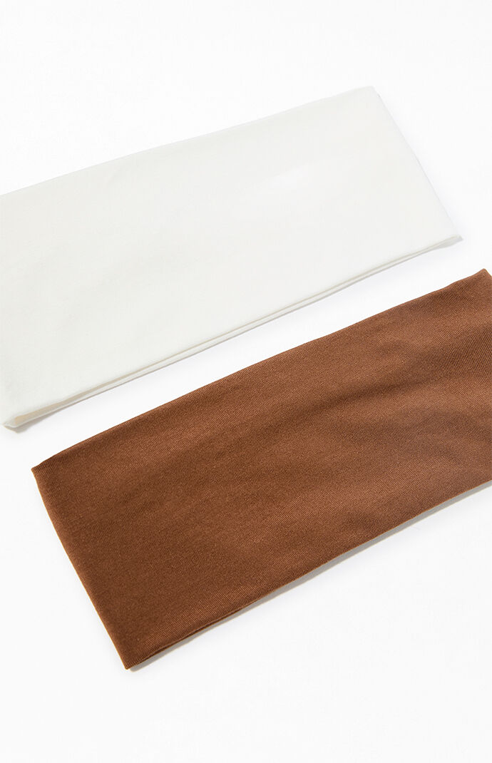 LA Hearts 2 Pack Brown & White Soft Headbands