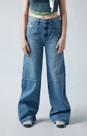 Eco Medium Indigo Paneled Mid Rise Baggy Jeans image number 2