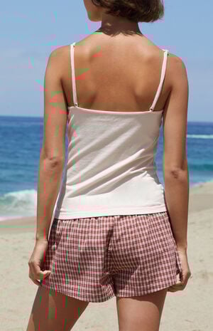 Pink Lace Trim Tank Top image number 4