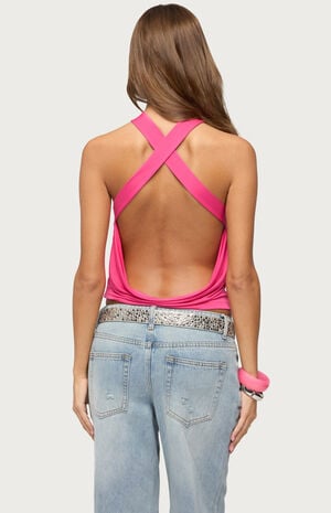 Maise Backless Cowl Neck Crisscross Top image number 3