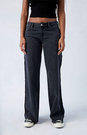 Black Frayed Wren Low Rise Wide Leg Jeans image number 2