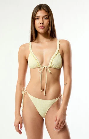 Yellow Gingham Leora Ruffle Triangle Bikini Top image number 3