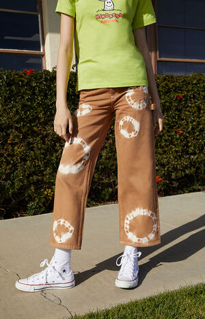 Light Brown Tie Dye Wide Leg Carpenter Jeans image number 1