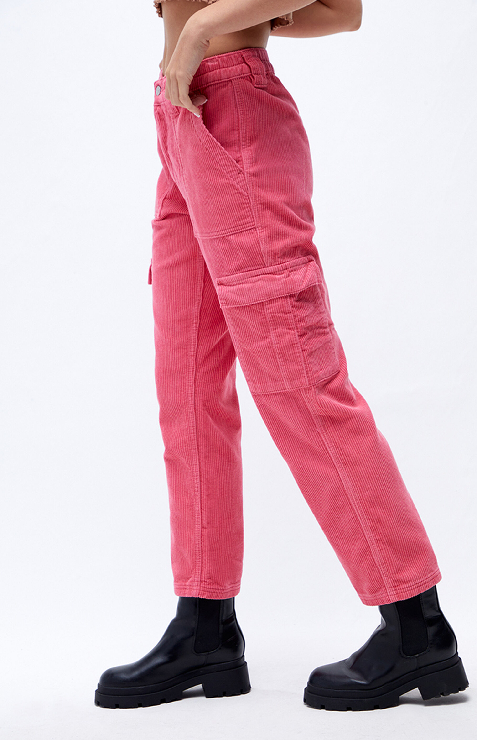 PacSun Pink Corduroy Elastic Waist Cargo Pants PacSun