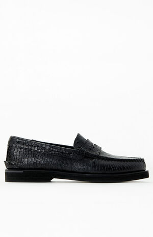 Black Eco Authentic Original Penny Double Sole Croc Embossed Loafers image number 1