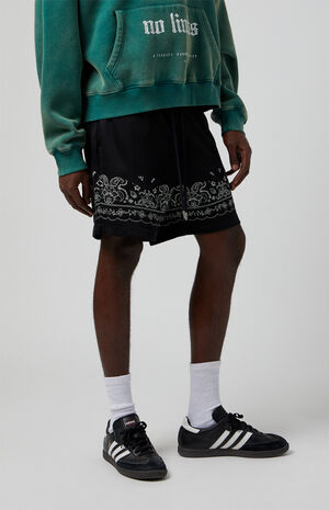 Black Aaron Paisley Embroidered Mesh Volley Shorts image number 4