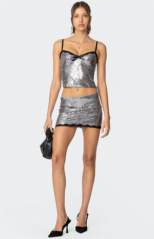Revel Lace Trim Sequin Tank Top image number 2