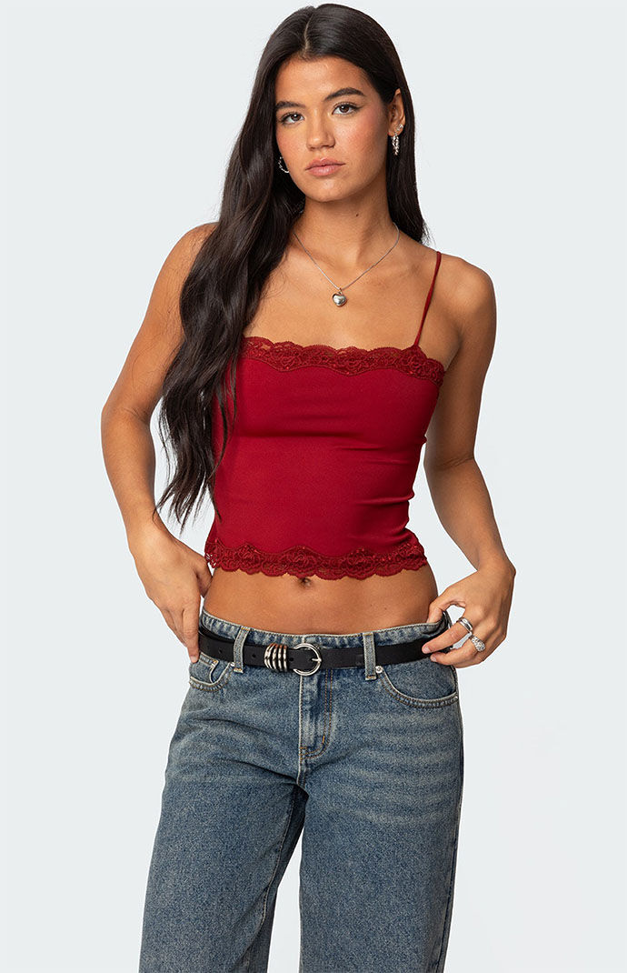 Edikted Cruella Lace Trim Tank Top