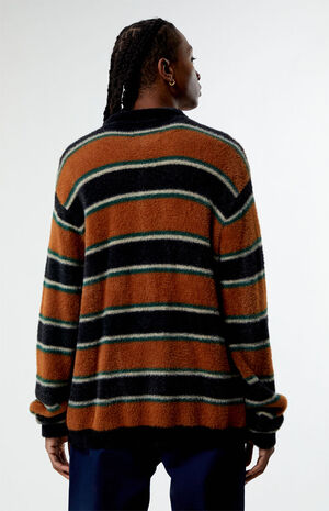 Brown Stripe Button Up Sweater image number 4