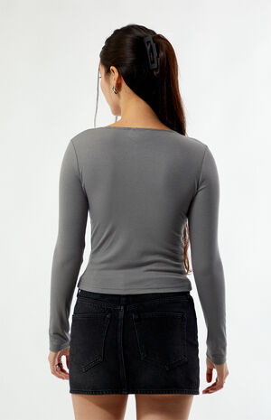 Zoey V-Neck Lace-Up Long Sleeve Top image number 4