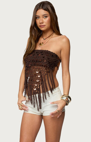 Handkerchief Backless Crochet Fringed Top image number 2