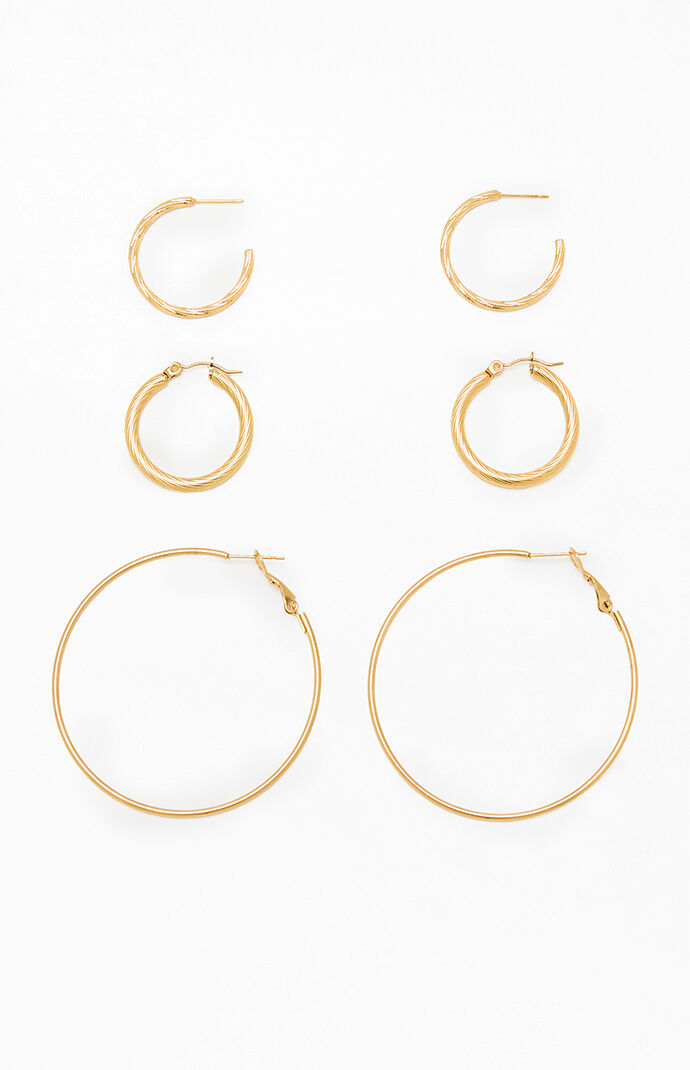 LA Hearts 3 Pack Gold Hoop Earrings