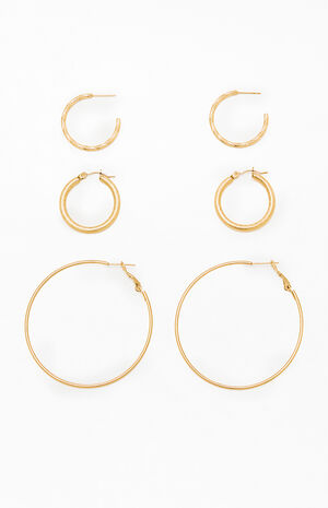 3 Pack Gold Hoop Earrings image number 2