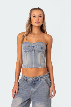 Myla Washed Denim Corset image number 1