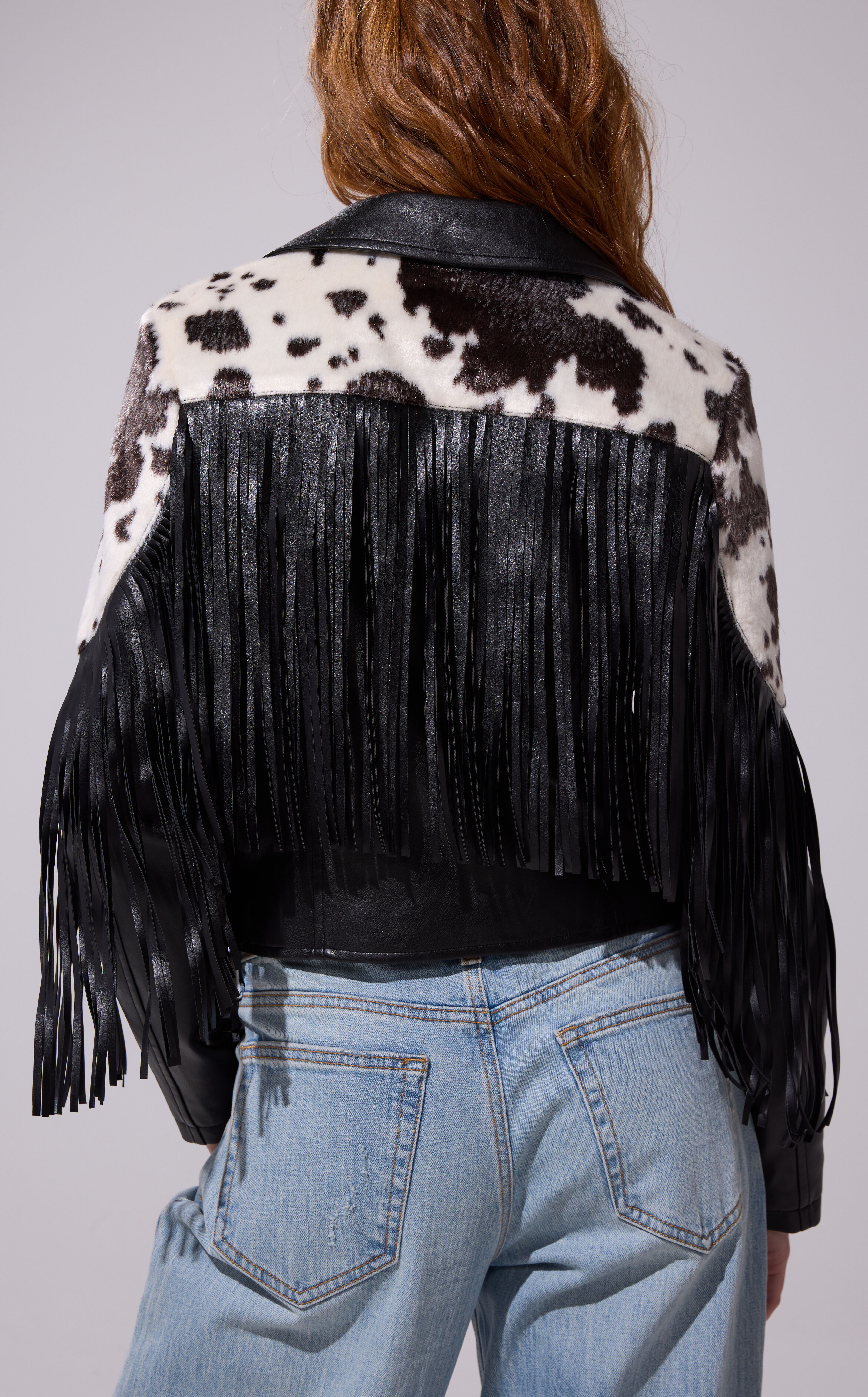 AZALEA WANG Olandria Faux Leather Black Western Fringe Jacket