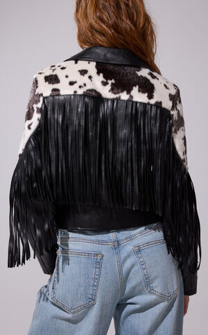 Olandria Faux Leather Black Western Fringe Jacket image number 2