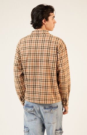 Tan Washed Cropped Flannel Shirt image number 3