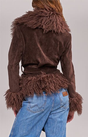 Tori Chocolate Faux Fur Trench Coat image number 4