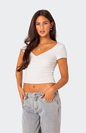 Ava V Neck Ruched Top image number 1