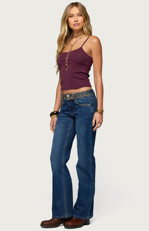 Studded Low Rise Straight Jeans image number 4