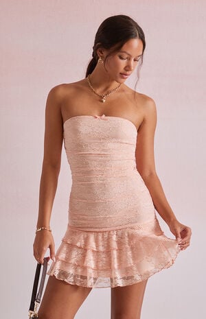 Grace Strapless Lace Ruffle Mini Dress