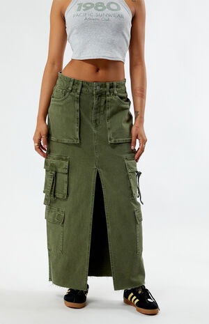 Olive Cargo Midi Skirt image number 2
