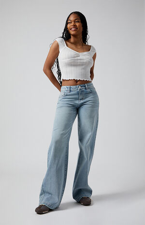 Casey Low Rise Baggy Jeans Bow Embroidery Light Indigo Casey Low Rise Baggy Jeans Bow Embroidery Light Indigo image number 6