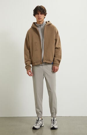 Brown Vintage Wash Heavyweight Fleece Zip Up Hoodie image number 5