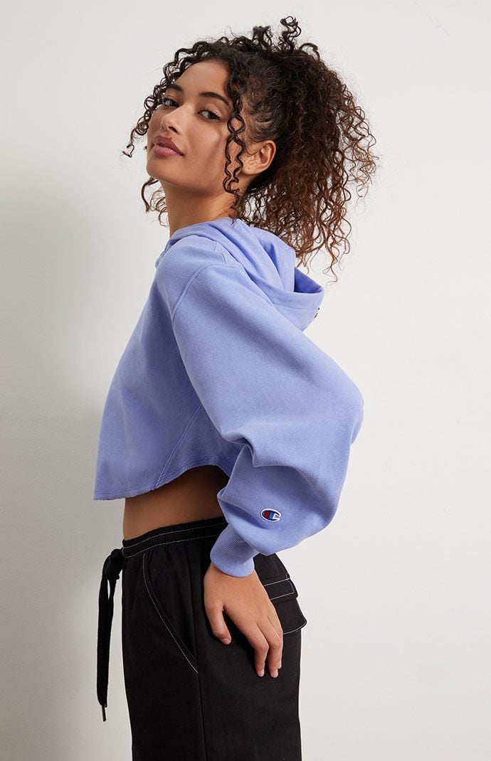 Champion light blue store reverse weave cropped hoodie