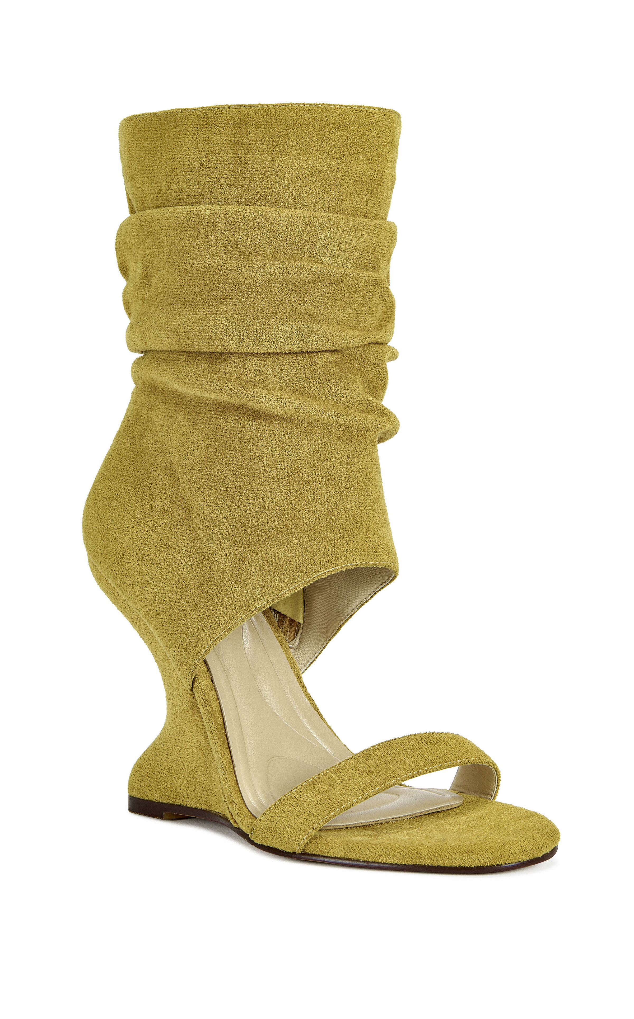 AZALEA WANG Women's Kyvelisa Mustard Slouchy Faux Suede Wedge Sandals