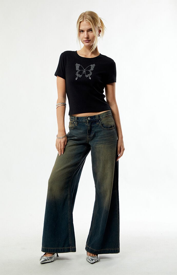 Third Charm Rhinestone Butterfly Skimmer T-Shirt