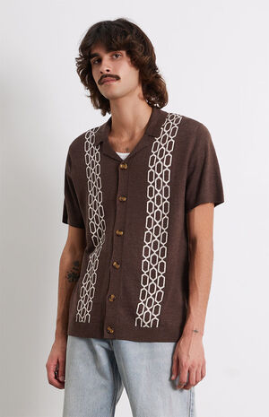 Brown Jacquard Knit Shirt image number 1