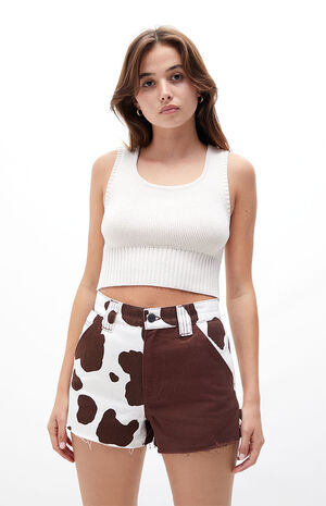 Cow Print Two-Tone High Waisted Carpenter Shorts Cow Print Two-Tone High Waisted Carpenter Shorts image number 1