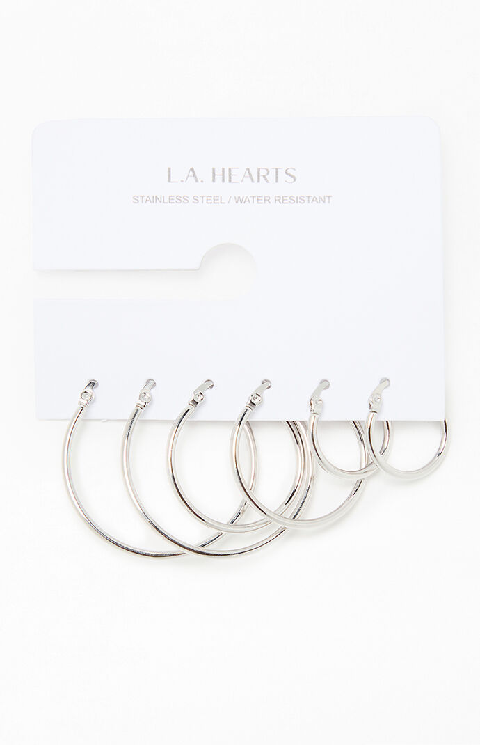 LA Hearts 3 Pack Silver Thin Hoop Earrings