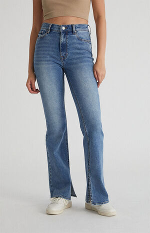 Dark Blue High Waisted Slim Flare Jeans image number 2