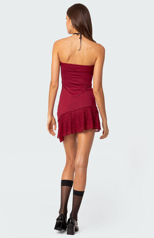 Lace Patchwork Asymmetric Mini Dress image number 5