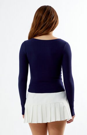 V-Neck Lace Bow Front Long Sleeve Top image number 3