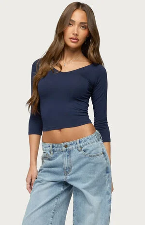 Cecilie Quarter Sleeve V Neck Top image number 1