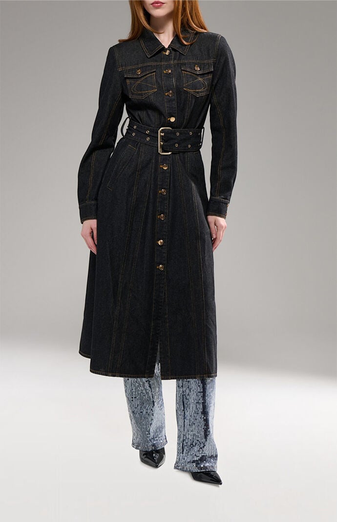 AZALEA WANG Evessa Dark Denim Trench Coat